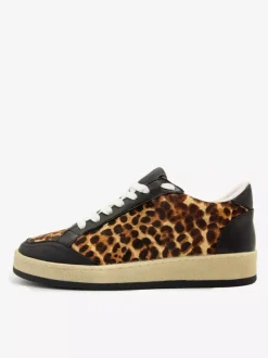 Women Skate Sneakers Khaki Leopard Lace Up Sneakers