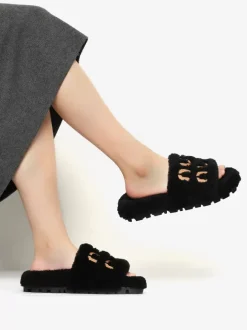 Women's Knitting Wool Winter Slides Flat Open Toe Slide