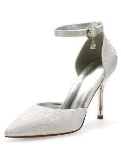Women's Lace Ankle Strap Heeled Wedding Pumps