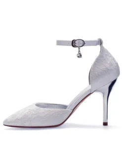 Women's Lace Ankle Strap Heeled Wedding Pumps