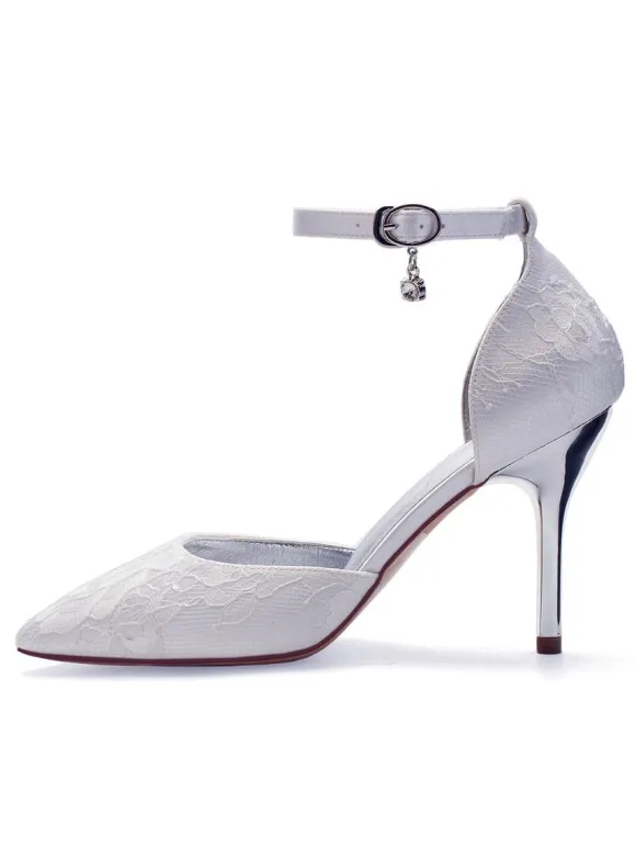 Women's Lace Ankle Strap Heeled Wedding Pumps