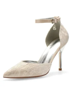 Women's Lace Ankle Strap Heeled Wedding Pumps