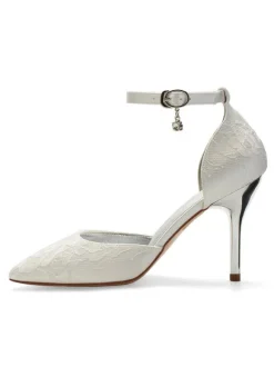Women's Lace Ankle Strap Heeled Wedding Pumps
