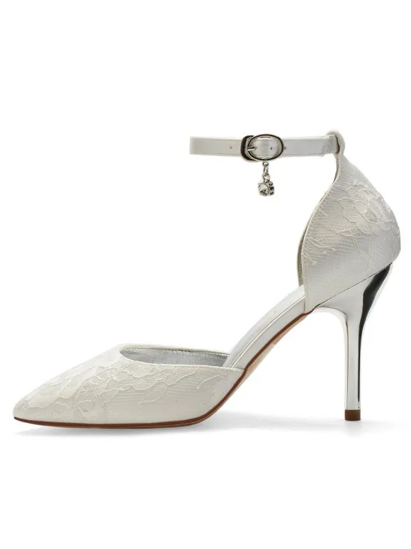 Women's Lace Ankle Strap Heeled Wedding Pumps
