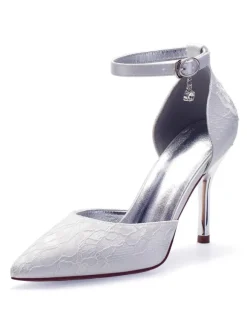 Women's Lace Ankle Strap Heeled Wedding Pumps