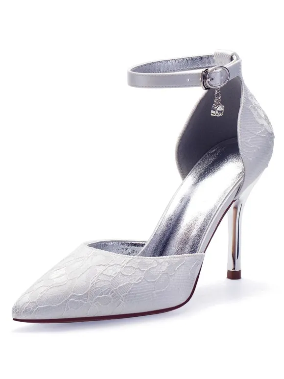 Women's Lace Ankle Strap Heeled Wedding Pumps