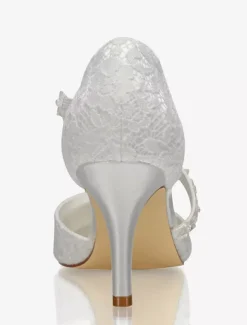 Women's Lace Flower Strap Heeled Bridal Pumps