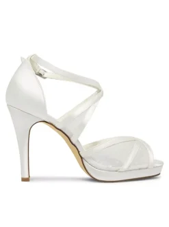 Women's Lace Strappy Platform Bridal Heels Stiletto Heel Criss Cross Viantage Wedding Shoes