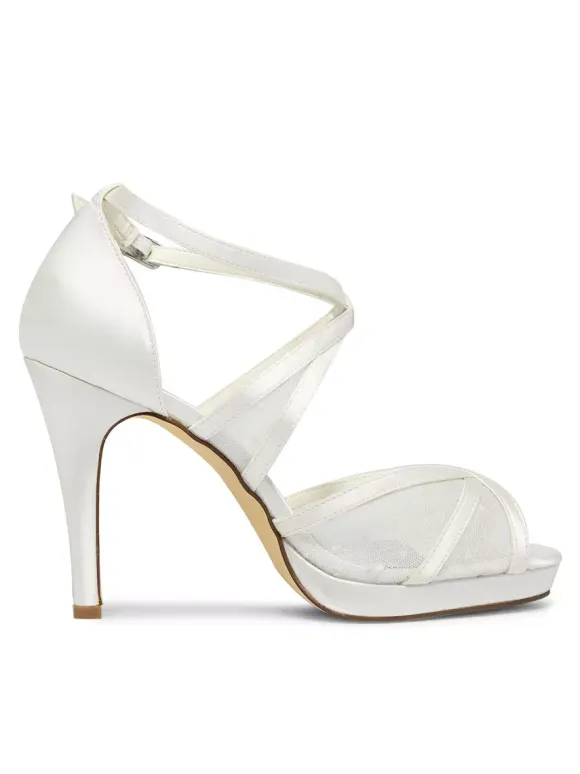 Women's Lace Strappy Platform Bridal Heels Stiletto Heel Criss Cross Viantage Wedding Shoes