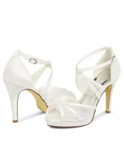 Women's Lace Strappy Platform Bridal Heels Stiletto Heel Criss Cross Viantage Wedding Shoes