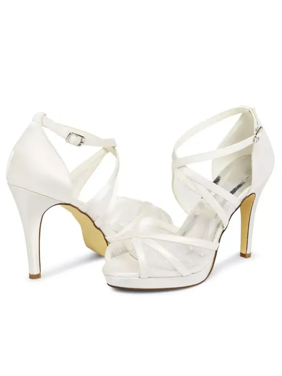Women's Lace Strappy Platform Bridal Heels Stiletto Heel Criss Cross Viantage Wedding Shoes