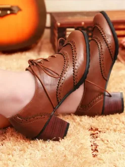 Women's Lace Up Brogues Block Heel