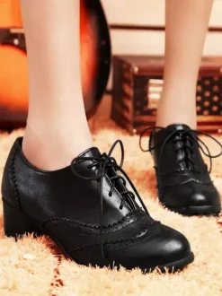 Women's Lace Up Brogues Block Heel