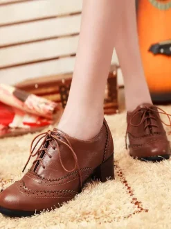 Women's Lace Up Brogues Block Heel