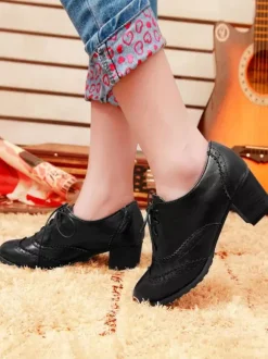 Women's Lace Up Brogues Block Heel