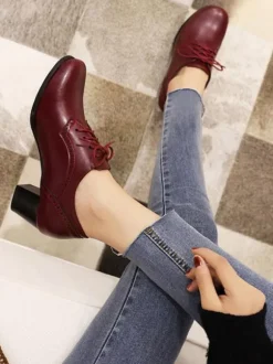 Women's Lace Up Brogues Block Heel