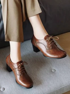 Women's Lace Up Brogues Block Heel