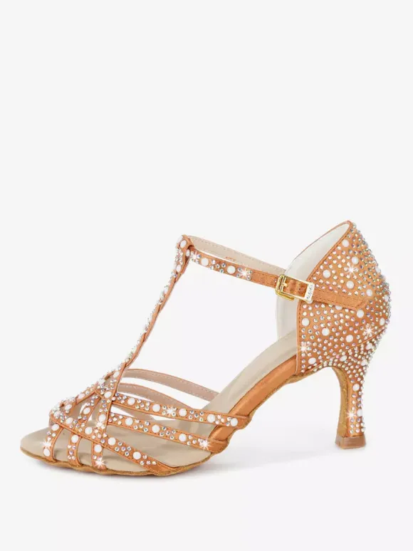 Women's Latin Dance Shoes Peep Toe Rhinestones T Strap High Heel Ballroom Dance Shoes