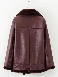 Women's Leather Jacket Faux Shearling PU Moto Jacket Winter Outerwear