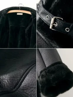 Women's Leather Jacket Faux Shearling PU Moto Jacket Winter Outerwear