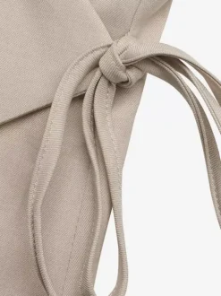 Women Sleeveless Wrap V Neck Side Tie Vest Elastic Waist Shorts 2 Piece Linen Set
