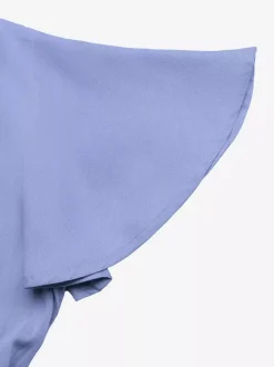 Women's Light Blue V Neck Lace Trim Maxi Dress Short Sleeve Tiered Flowy Casual Summer Dress