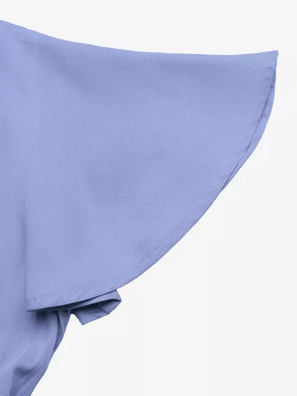 Women's Light Blue V Neck Lace Trim Maxi Dress Short Sleeve Tiered Flowy Casual Summer Dress