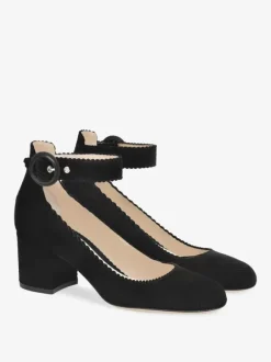 Women's Low Heel Pumps Velvet Square Toe Ankle Strap Pumps