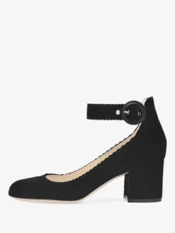 Women's Low Heel Pumps Velvet Square Toe Ankle Strap Pumps