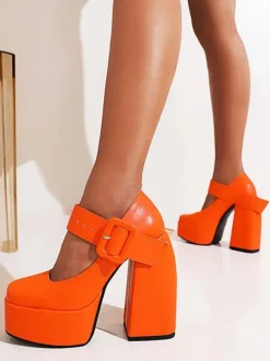 Women's Mary Jane Buckle Platform Chunky Heel Pumps