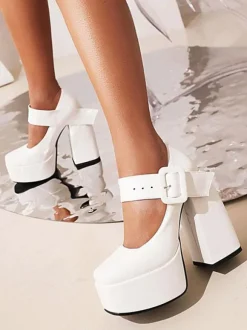Women's Mary Jane Buckle Platform Chunky Heel Pumps