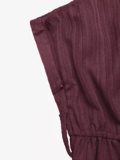 Women's Mauve One-Shoulder Belted Romper Textured Fabric Tie Waist Casual Summer Playsuit