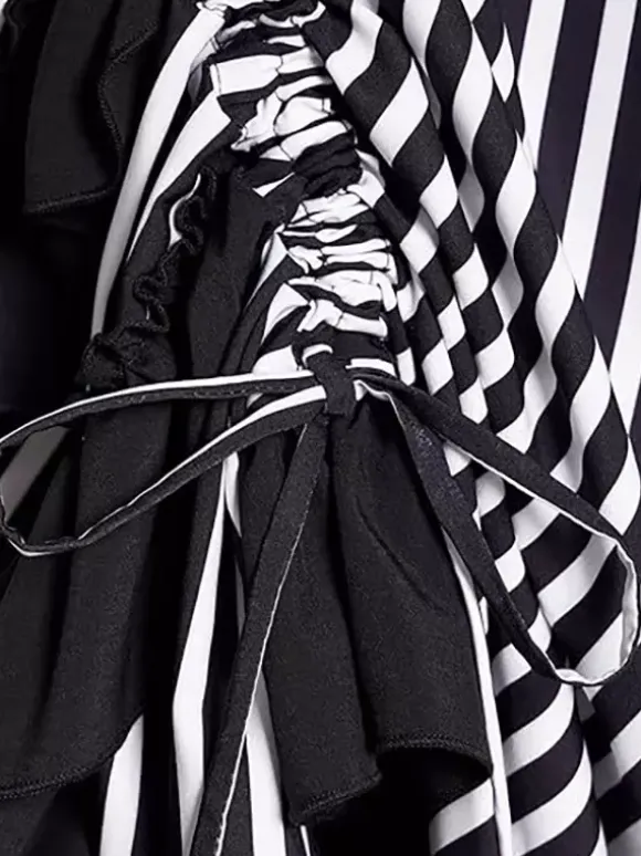 Women's Medieval Dress Striped Pirate Dress Gothic Pirate Costume Hi-Low Skirt 3 Piece Set