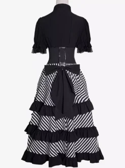 Women's Medieval Dress Striped Pirate Dress Gothic Pirate Costume Hi-Low Skirt 3 Piece Set