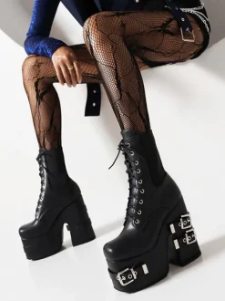 Women's Metal Details PU Leather Round Toe Heelless Ankle Boots