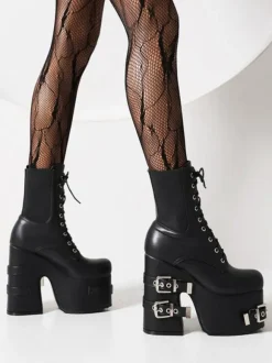 Women's Metal Details PU Leather Round Toe Heelless Ankle Boots