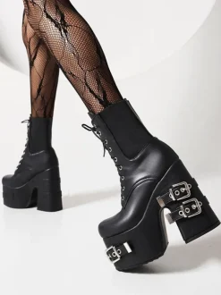 Women's Metal Details PU Leather Round Toe Heelless Ankle Boots