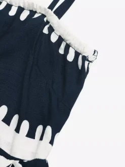 Women's Navy Blue White Print Spaghetti Strap Mini Dress Sleeveless A Line Summer Beach Dress