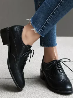 Women's Oxford Shoes Round Toe Lace Up Casual Shoes