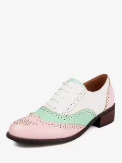 Women's Oxfords Round Toe Puppy Heel Lace Up Shoes