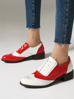 Women's Oxfords Round Toe Puppy Heel Lace Up Shoes