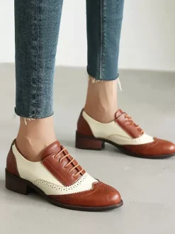 Women's Oxfords Round Toe Puppy Heel Lace Up Shoes