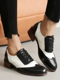 Women's Oxfords Round Toe Puppy Heel Lace Up Shoes