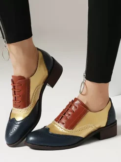 Women's Oxfords Round Toe Puppy Heel Lace Up Shoes