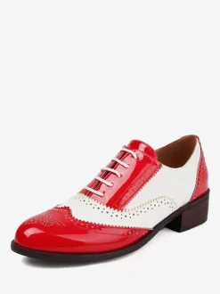 Women's Oxfords Round Toe Puppy Heel Lace Up Shoes