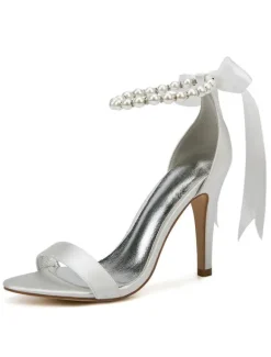 Women's Pearls Ankle Strap Lace Up Wedding Sandals