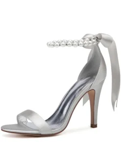 Women's Pearls Ankle Strap Lace Up Wedding Sandals