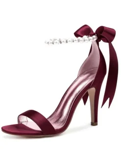 Women's Pearls Ankle Strap Lace Up Wedding Sandals