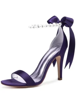 Women's Pearls Ankle Strap Lace Up Wedding Sandals