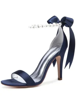 Women's Pearls Ankle Strap Lace Up Wedding Sandals